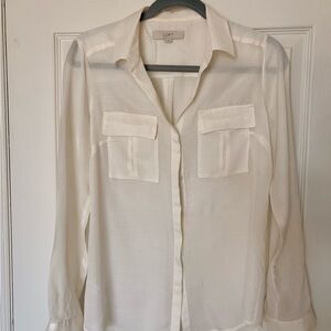LOFT Ivory Long Sleeve Blouse - Small
